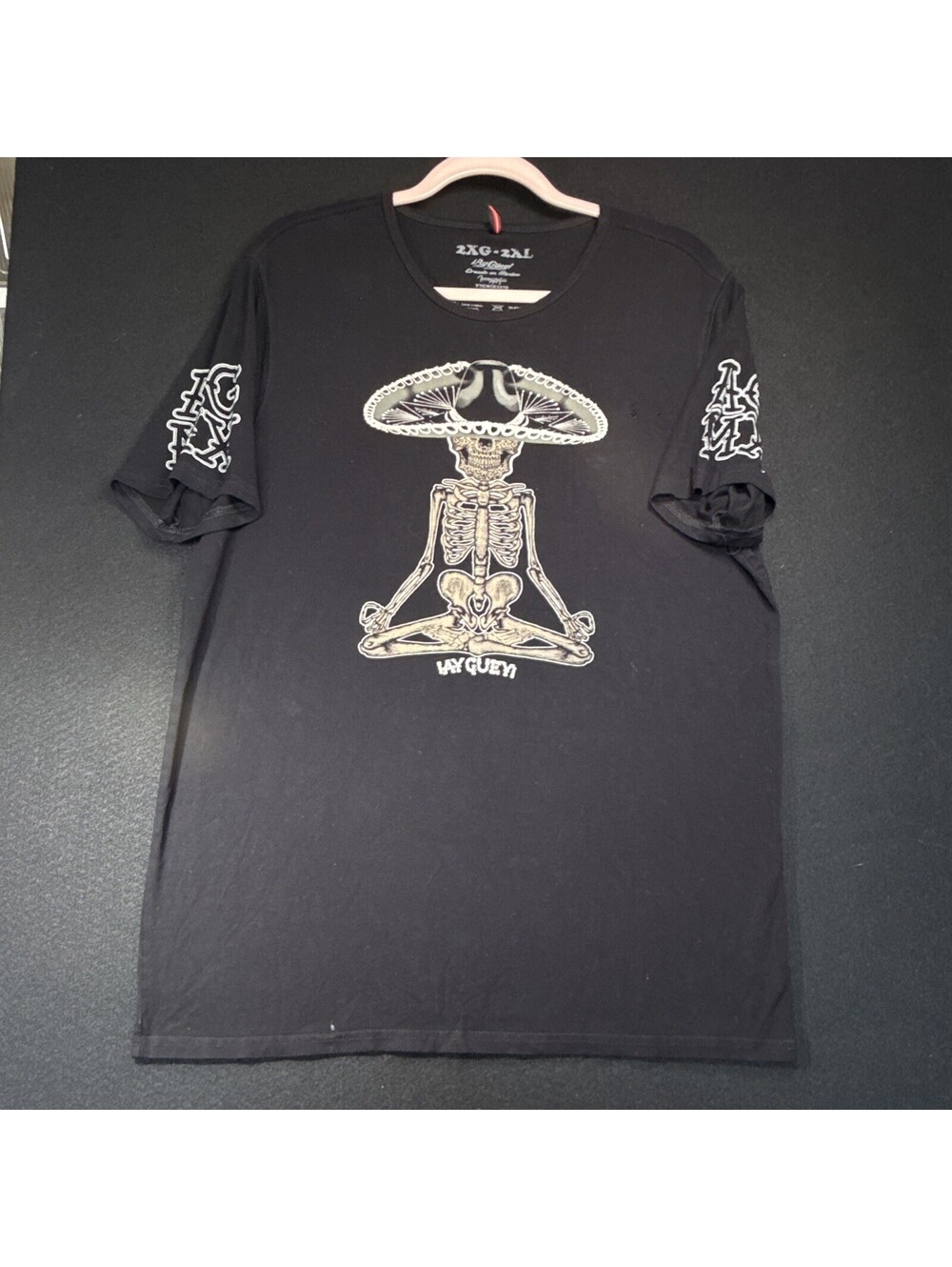¡Ay Güey! Graphic Skull Skeleton Logo Crew Neck Stretch Knit Tee Black 2XG-2XL